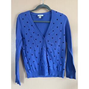 Ann Taylor LOFT Cobalt Blue Polka Dot Cotton Cardigan Size XS Preppy EUC